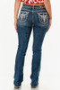 GRACE IN LA STEER HEAD EMBROIDERED BOOTCUT - LADIES JEANS  - EB61929