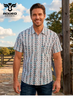 RODEO AZTEC WHITE/BLUE PRINT - MENS SHIRT  - RT101S-1052