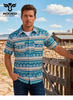 RODEO BLUE AZTEC STRIPE PRINT - MENS POLO  - RT101S-1114