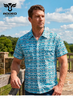 RODEO BLUE AZTEC SNAP PRINT - MENS POLO  - RT101S-1124