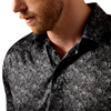 ARIAT ALL OVER BLACK PAISELY PRINT - MENS POLO  - 10076123