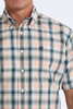 CINCH GREEN/CORAL PLAID PRINT - MENS SHIRT  - MTW1111525