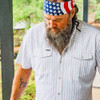 PONCHO  RED/WHITE/BLUE VERTICAL STRIPE - MENS SHIRT  - THE OLD GLORY