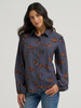 WRANGLER DRAPEY SLEEVE HORSE BLUE PRINT - LADIES SHIRT  - 112382747