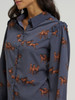 WRANGLER DRAPEY SLEEVE HORSE BLUE PRINT - LADIES SHIRT  - 112382747
