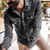 PONCHO  BLACK PREFORMANCE DENIM - MENS SHIRT WESTERN SNAPS - THE MATAMOROS