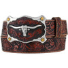 JUSTIN  BROWN TOOLED LONGHORN BUCKLE - ACCESSORIES BELT MEN - C11194