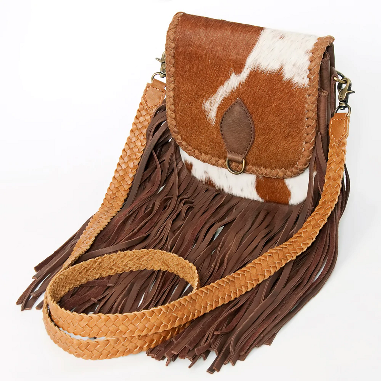 DAKOTA Cow Hide Crossbody Bag, Black & White Hair on Hide