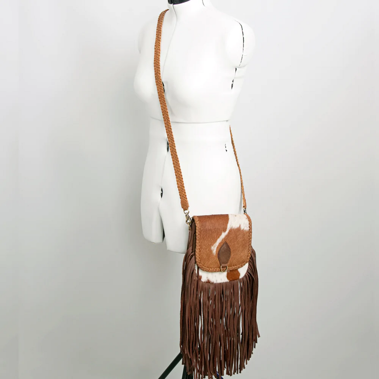 DAKOTA Cow Hide Crossbody Bag, Black & White Hair on Hide