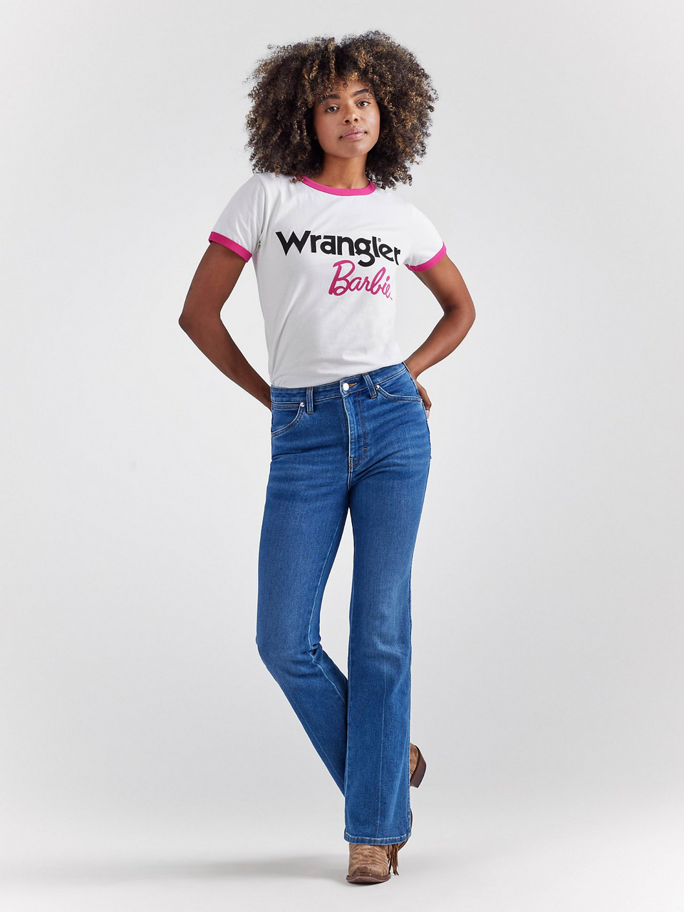 WRANGLER BARBIE LOGO PINK RINGER - LADIES TEE - 112344847