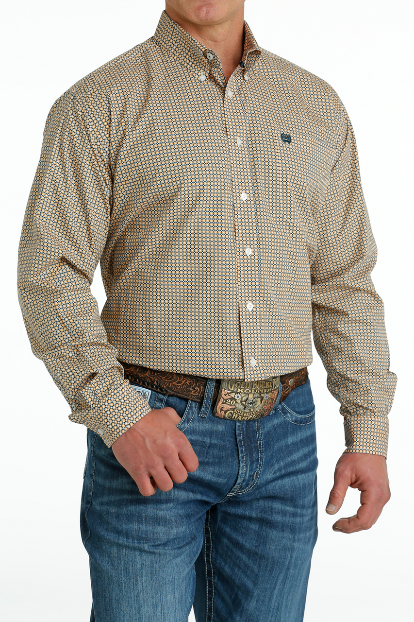 Cinch Western Shirt Mens Long Sleeve Print Button Front MTW1105660, White