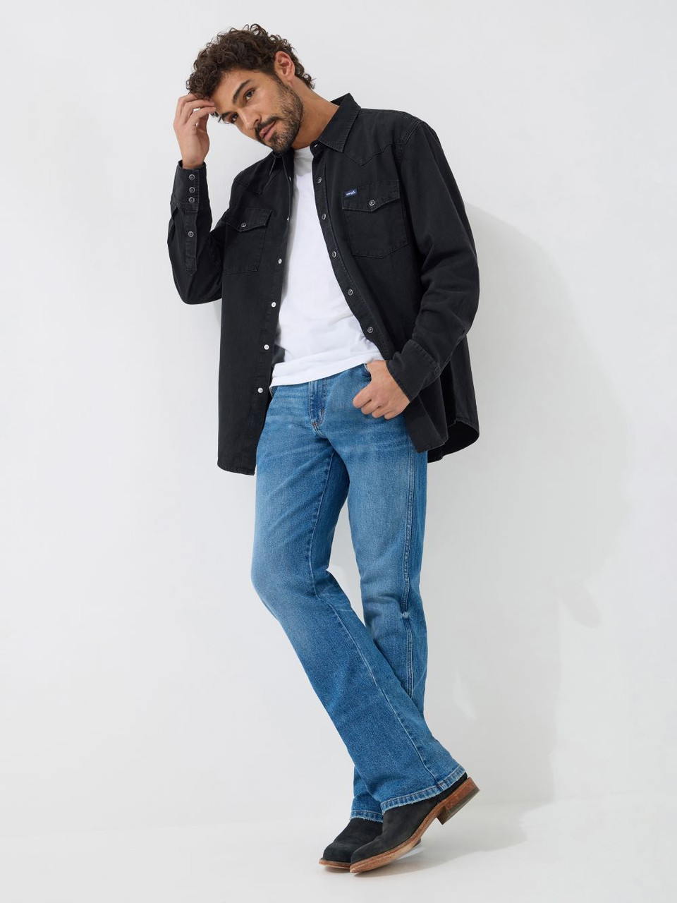 mens black dress shirt with jeans Black Denim Western shirt reg