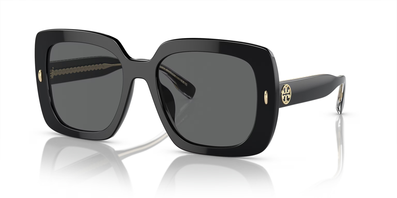 Tory Burch Black Square Oversized Sunglasses with Logo Temples New from Tory Burch, oversized square sunglasses are bold  main image 2