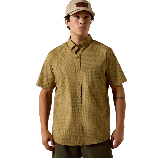 arrow mens dress shirts Men's Greige Follow Your Print Western Shirt CoolFiber Technology Moisture Men's Arrow Athletic-Fit Solid Wrinkle-Free
