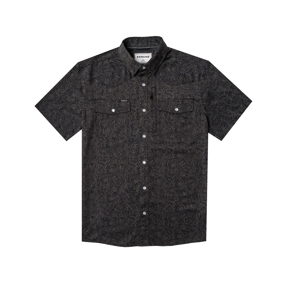 PONCHO BLACK FLORAL PERFORMANCE NYLON - MENS SHIRT WESTERN SNAPS - THE JOHN COFFEE