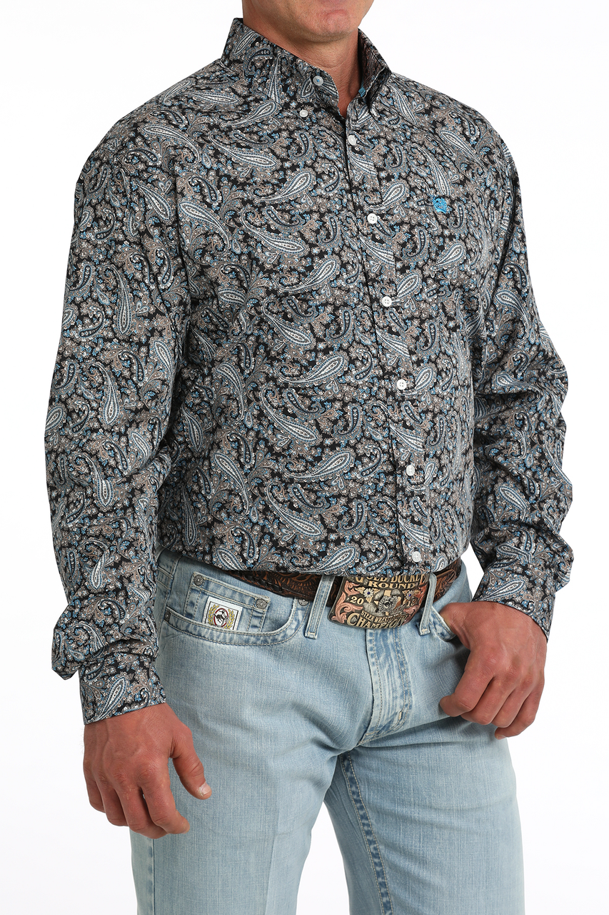 mens black paisley dress shirt Men's Black Paisley Shirt