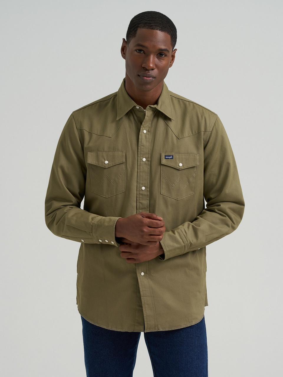 wrangler men's dress shirts Cowboy Cut Firm Finish Denim Short Sleeve Work Western Shirt (Size: 3XT) Blue The breathable fabric moves with you through barn work Men's Print Camp Shirt in