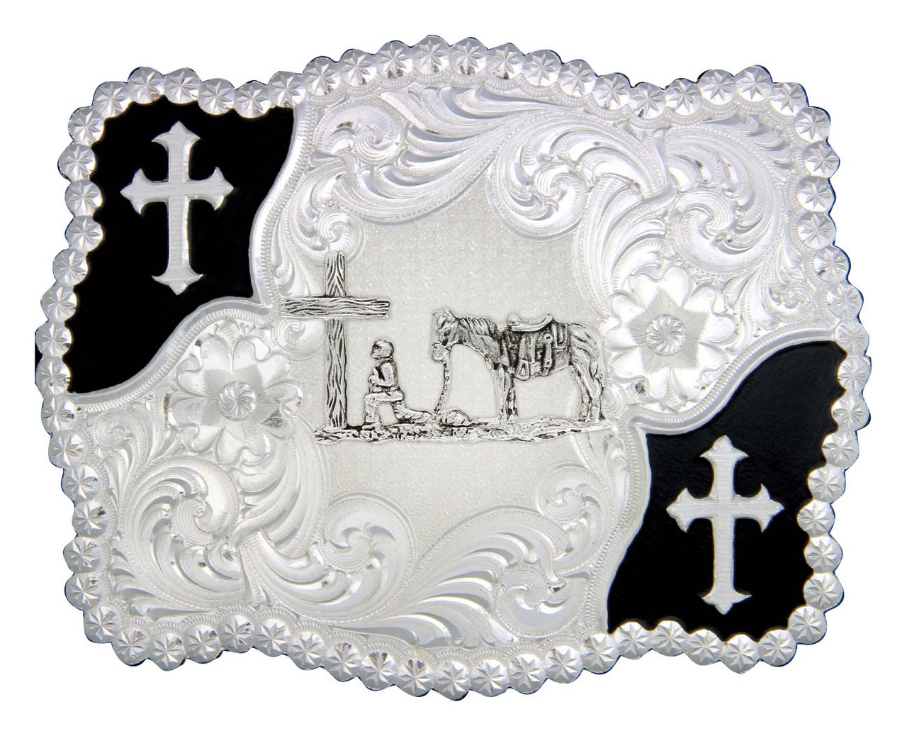 Wild West Living Western Christian Praying Cowboy Cross Belt Buckle