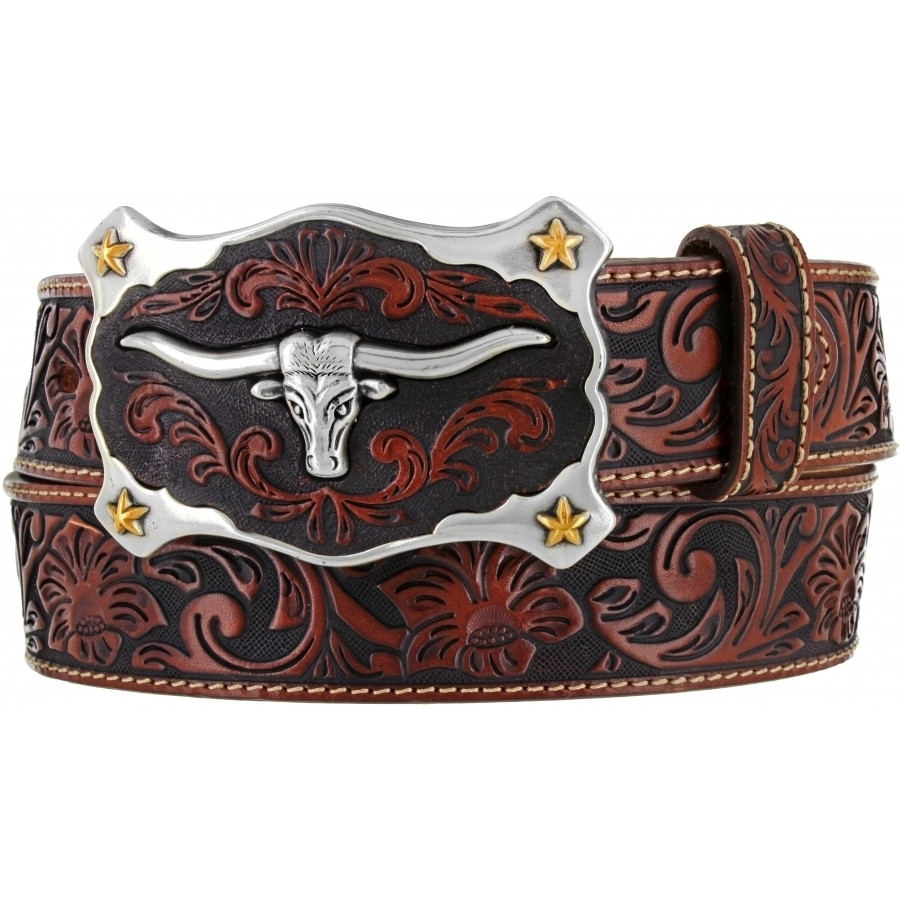 BROWN TOOLED LONGHORN BUCKLE C11194 JUSTIN