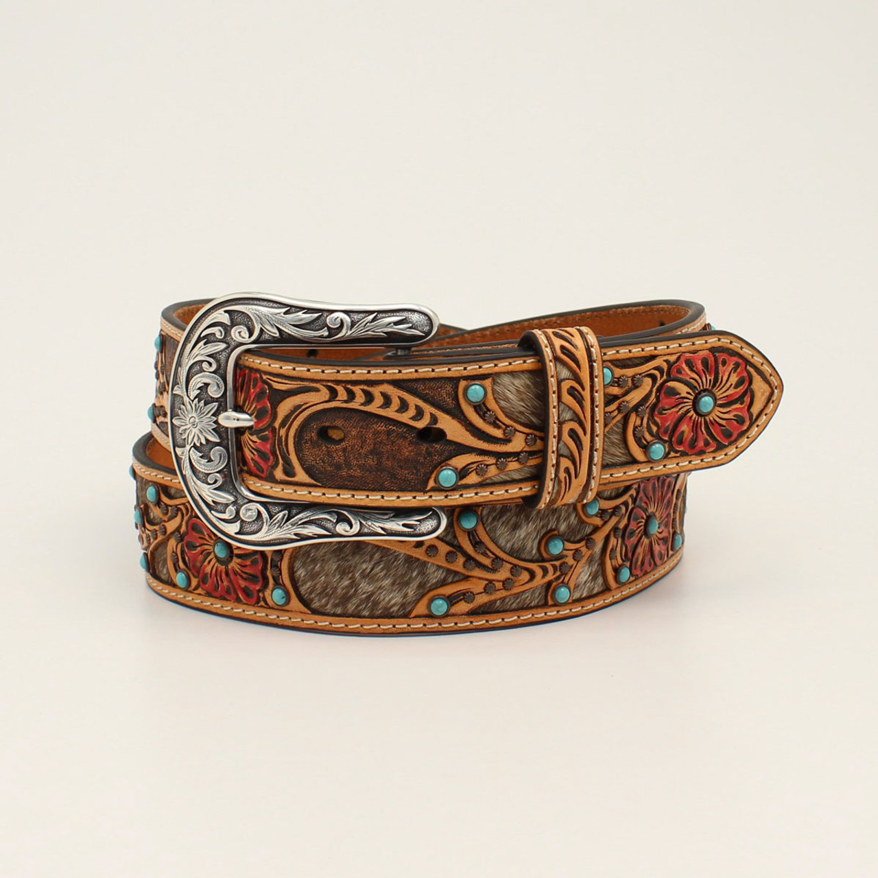 Western Black Leather Belt with Mexico Flag Rhinestones