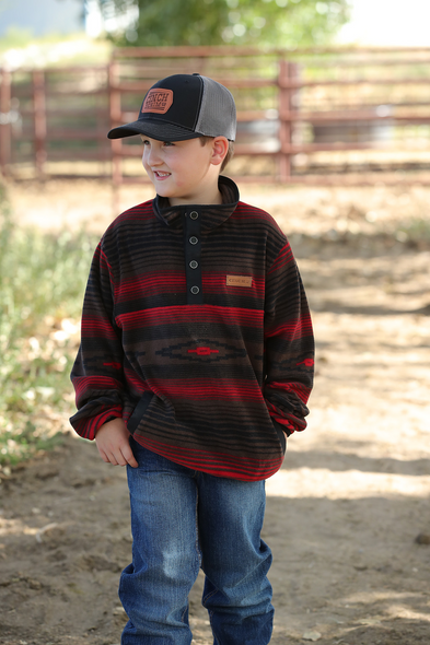 CINCH RED AZTEC PULLOVER FLEECE - KIDS BOYS SWEATER - MWK7590010