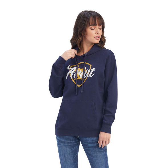 ARIAT REAL SHIELD LOGO NAVY ECLIPSE - LADIES HOODIE  - 10041679