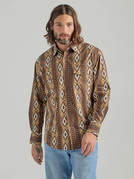 WRANGLER BROWN MOLASSES CHECOTAH PRINT - MENS SHIRT  - 112318601