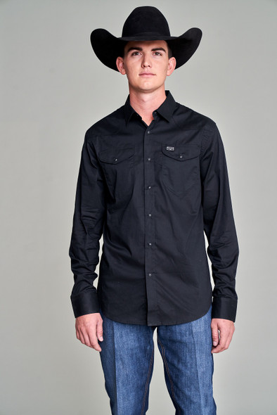 KIMES RANCH BLACKOUT BLACK SOLID SNAPS - MENS SHIRT  - BLACKOUT BLACK