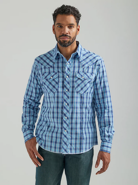 WRANGLER WESTERN SNAP NAVY BLUE PLAID - MENS SHIRT  - 112324669