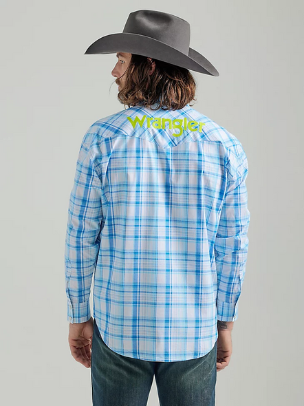 WRANGLER BLUE PLAID TEAM LOGO SNAP - MENS SHIRT  - 112324644