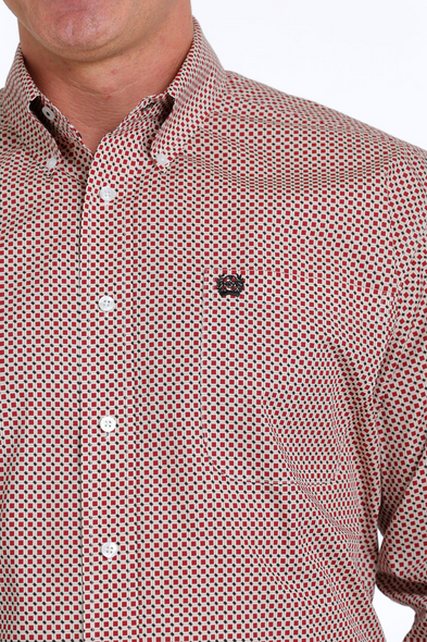 CINCH BURGUNDY SQAURE PRINT - MENS SHIRT  - MTW1105530