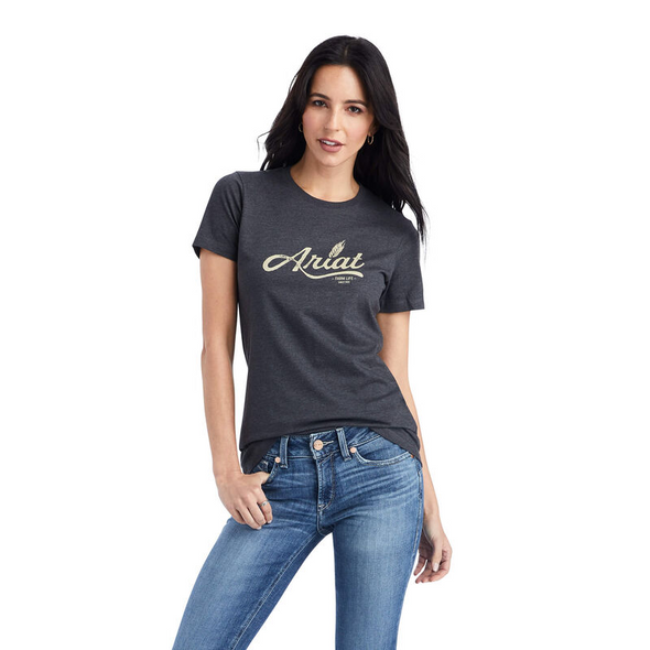 ARIAT WHEAT SCRIPT CHARCOAL HEATHER - LADIES TEE COR - 10042722