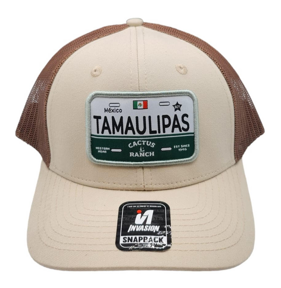 CACTUS RANCH TAMAULIPAS LICENSE PLATE SAND - HATS CAP  - TAMSNDBRN
