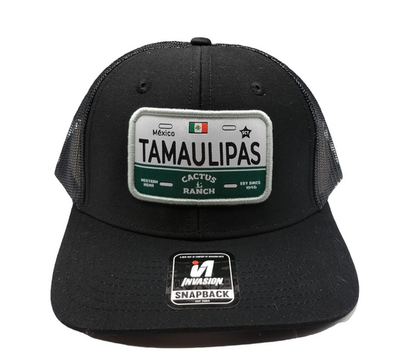 CACTUS RANCH TAMAULIPAS LICENSE PLATE BLACK - HATS CAP  - TAMBLKGRY