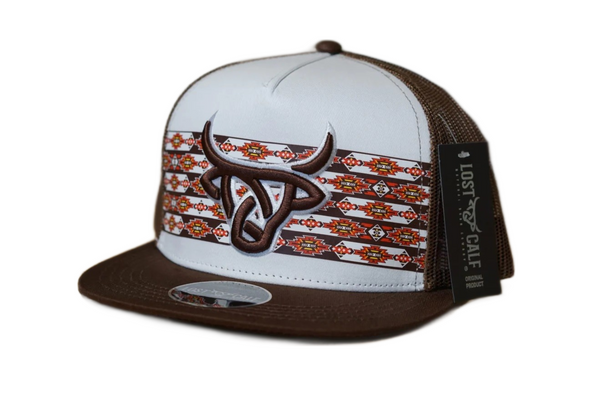 LOST CALF 3D LOGO WHITE BROWN - HATS CAP  - KODA WHITE FLAT