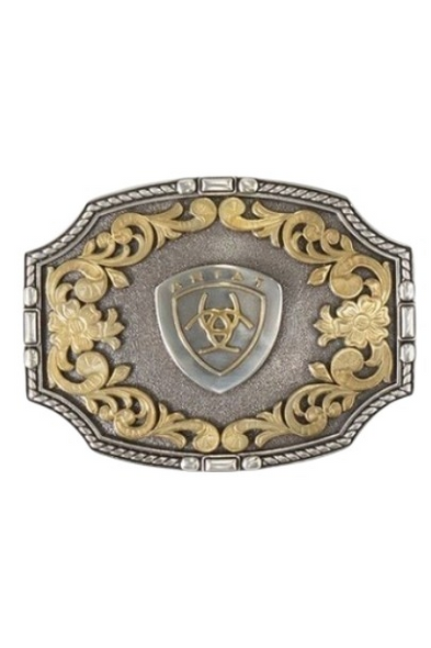 ARIAT RECTANGLE ROPE EDGE FLORAL - ACC BUCKLE  - A37023