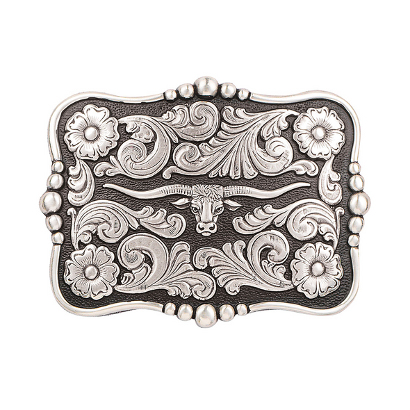 Ariat Silver Longhorn Motif Rectangle Buckle A37008