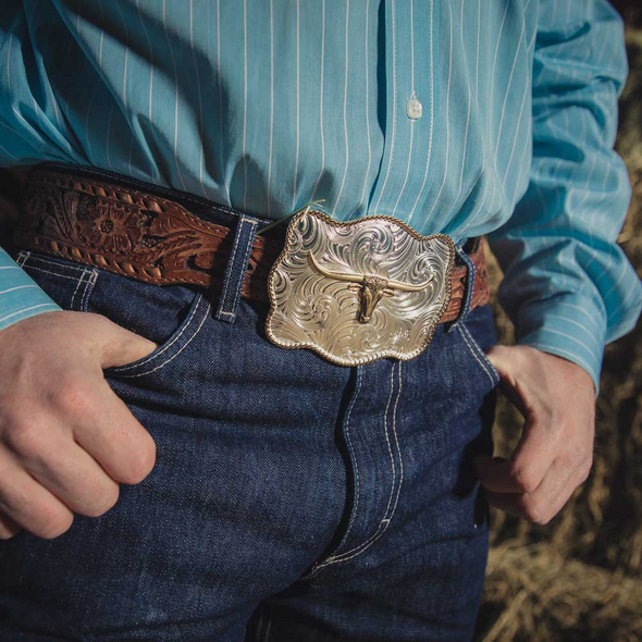 MONTANA SILVERSMITHS SCALLOP SWIRL LONGHORN - ACC BUCKLE  - 50510-767H