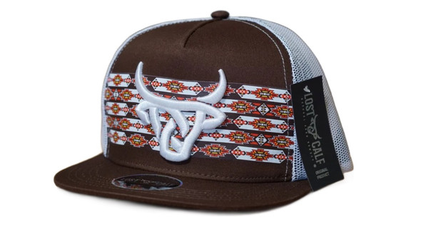 LOST CALF 3D LOGO BROWN WHITE - HATS CAP  - KODA BROWN FLAT