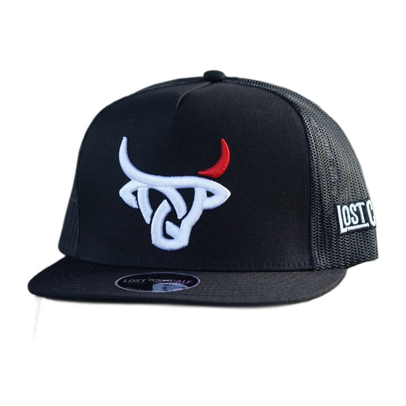 LOST CALF 3D STITCH BLACK BLACK WHITE - HATS CAP  - BUCK FLAT