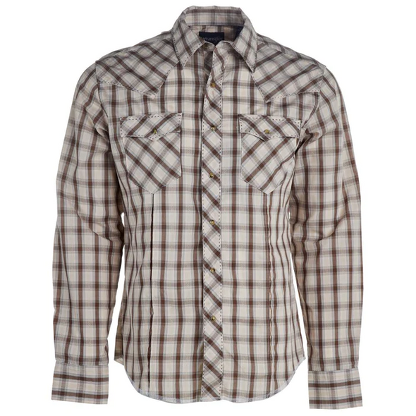 WRANGLER BROWN PLAID LONG SLEEVE PRINT - MENS SHIRT  - 112324668