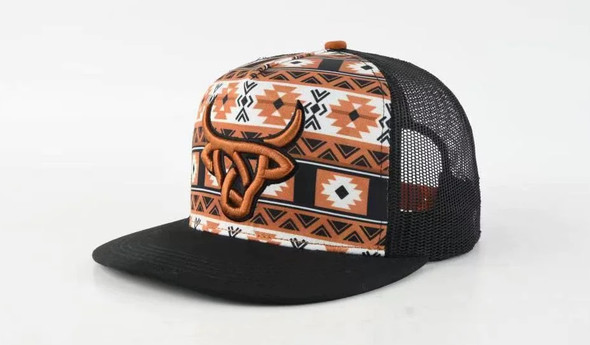 LOST CALF 3D LOGO AZTEC BLACK PRINT - HATS CAP  - XIPE FLAT