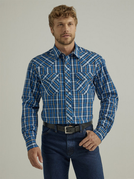 WRANGLER MODERN NAVY BLUE PLAID - MENS SHIRT  - 112330764