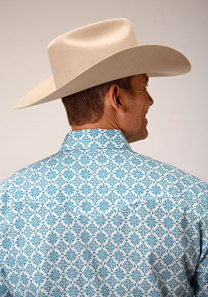 ROPER TURQUOISE MEDALLION PRINT - MENS SHIRT  - 3-01-225-4023BU