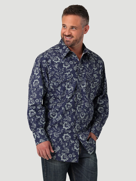 WRANGLER FLORAL SNAP NAVY BLUE - MENS SHIRT  - 112335483