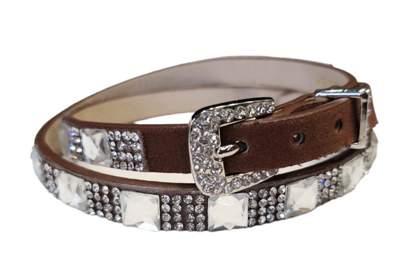 CACTUS RANCH HAT BAND BROWN WITH STONES - HATS ADD-ONS  - HB1003BR