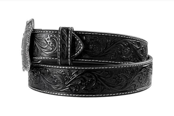 ARIAT EMBOSSED PLATE BUCKLE BLACK - ACCESSORIES BELT MEN - A1020401