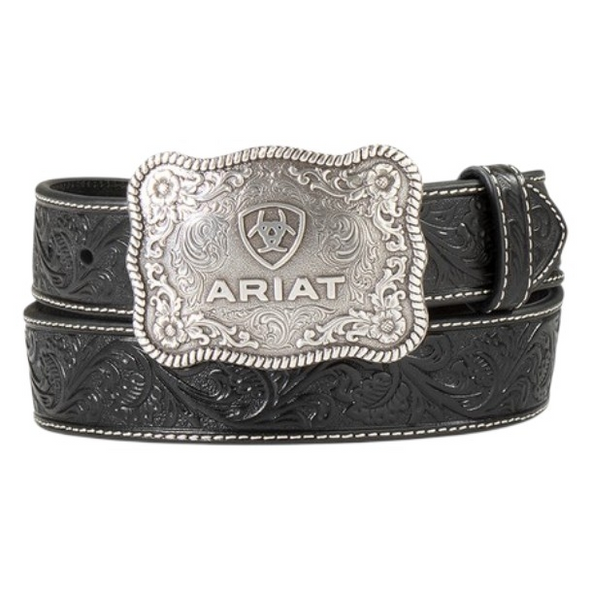 ARIAT EMBOSSED PLATE BUCKLE BLACK - ACCESSORIES BELT MEN - A1020401