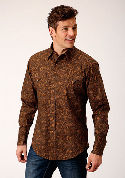 Brown Paisley Print Long Sleeve Shirt -  Canada