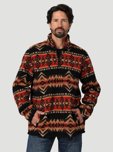 WRANGLER SHERPA 1/4 ZIP AZTEC RED - MEN SWEATER  - 112335694